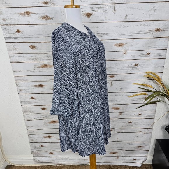 Avec Les Filles Sz S Microfloral Printed Pleated Shirt Flowy Shift Dress - Picture 10 of 16